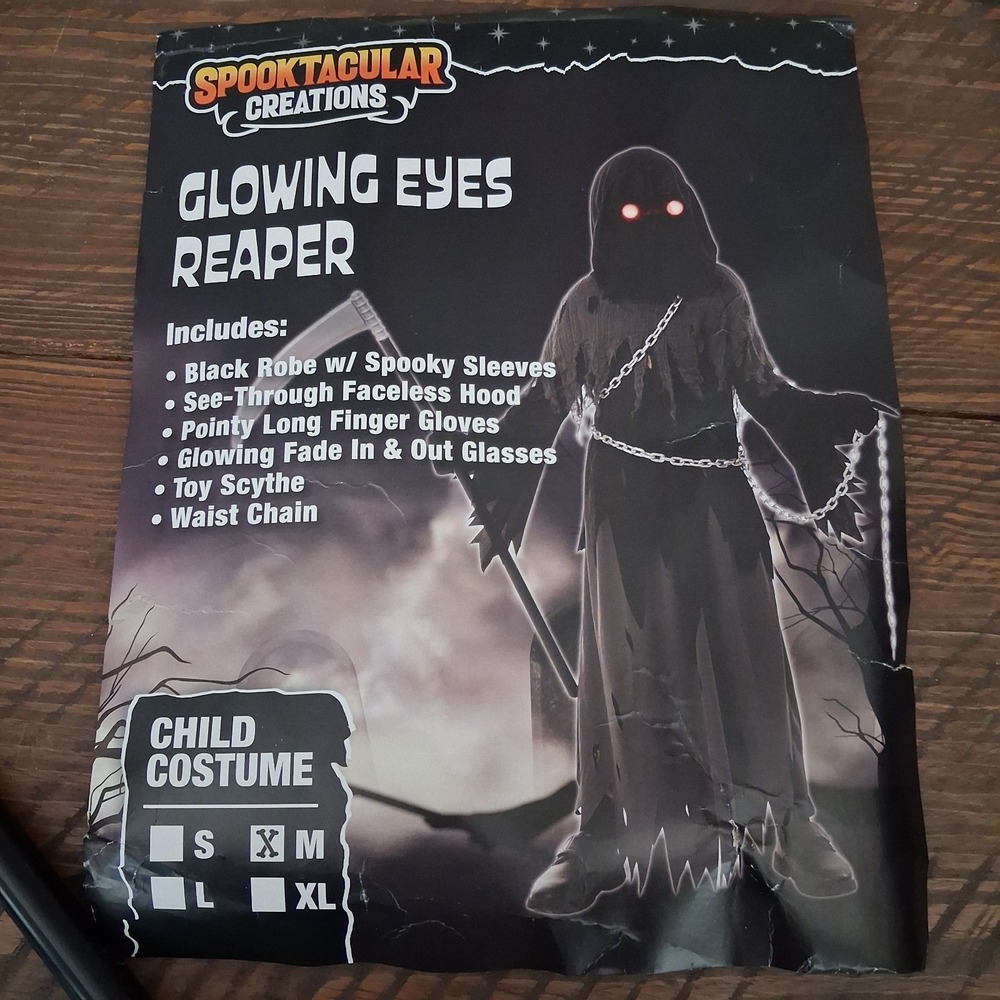 Spooktacular Creation Costume Grim Reaper Kids M Glow in the Dark Deluxe Phantom